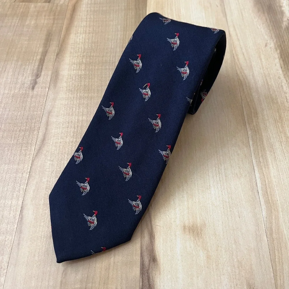Vintage Tie Men's Robert Talbott Silk Wool Ducks Navy Blue Classic Preppy Lodge